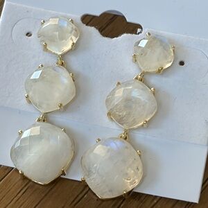 Rarities Carol Brodie Antique Checker Board Gold Plated Moonstone Drop Earrings